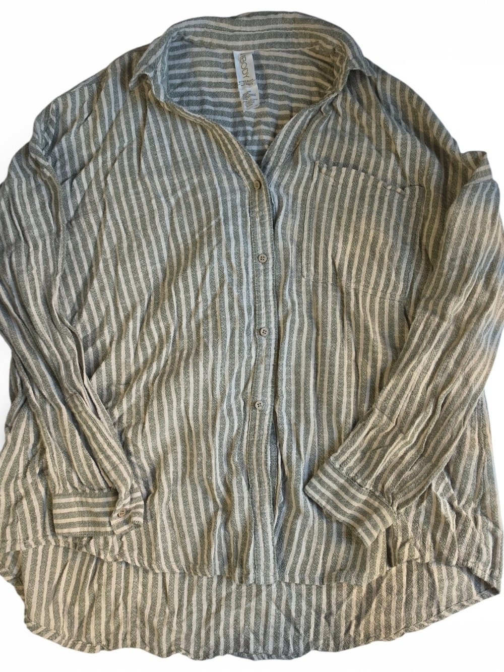 Striped Button-Up Shirt - Olive & White